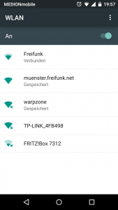 Die neue SSID von Freifunk Münster im Auswahlfenster für W-LANs in Android
